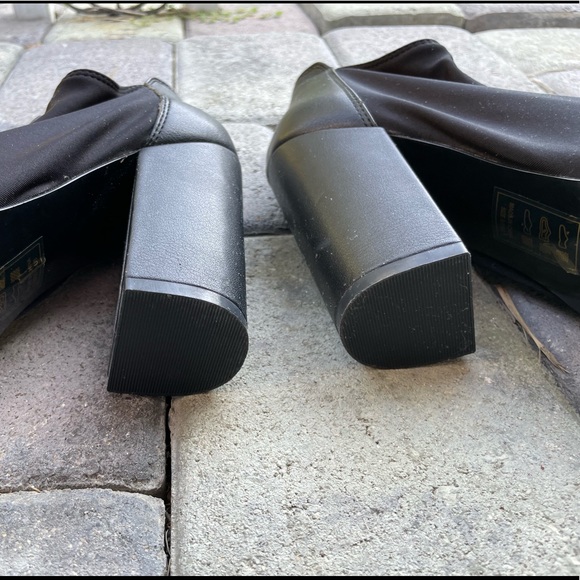 Black Leather Trim. Open Toe, Zipper Front Bootie - Picture 4 of 4